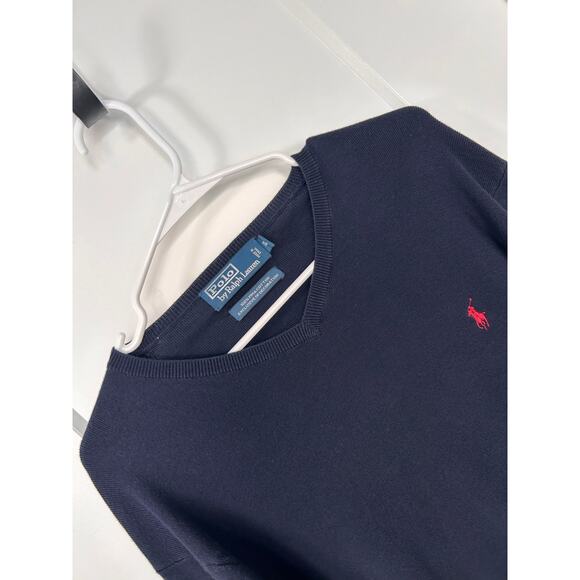 Vintage Polo by Ralph Lauren Men's Pima Cotton V Neck Sweater Logo Blue Size XL - Picture 3 of 7